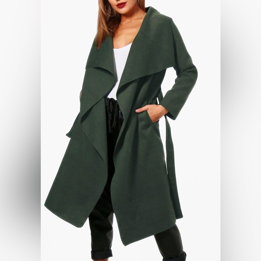 Boohoo Dark Green Trench Coat